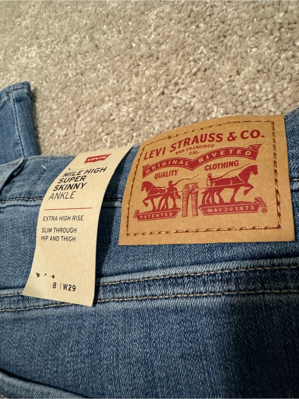 Levi's 29 Stretchy Blue Mile High Super Skinny Ankle Jeans Distressed - Picture 6 of 6